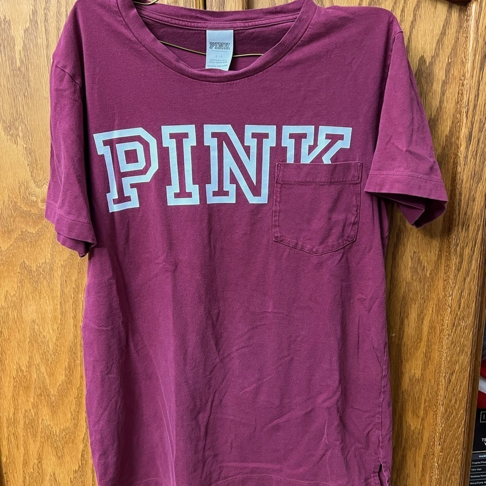 Victoria Secret VS PINK Burgundy Women’s Sz L Pocket Tee